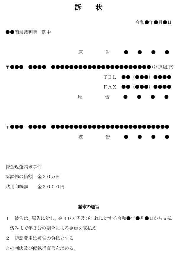 少額訴訟　訴状１
